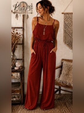 Women's Rust Sleeveless Jumpsuit by Halara